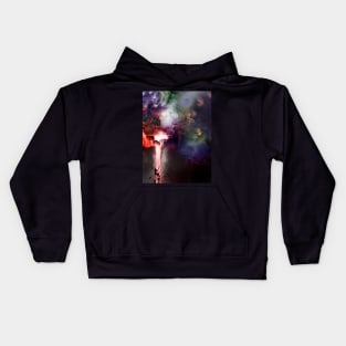 Fire baptism polygon cyberpunk grunge lady drider Kids Hoodie